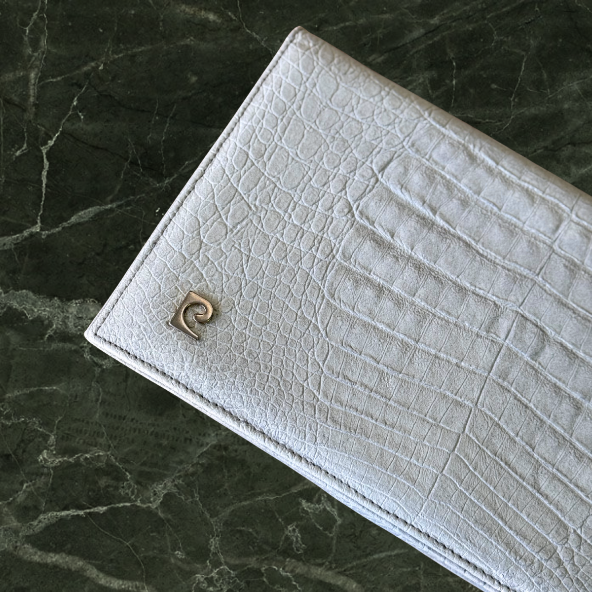 Pierre Cardin White Leather Cocodrile Bag