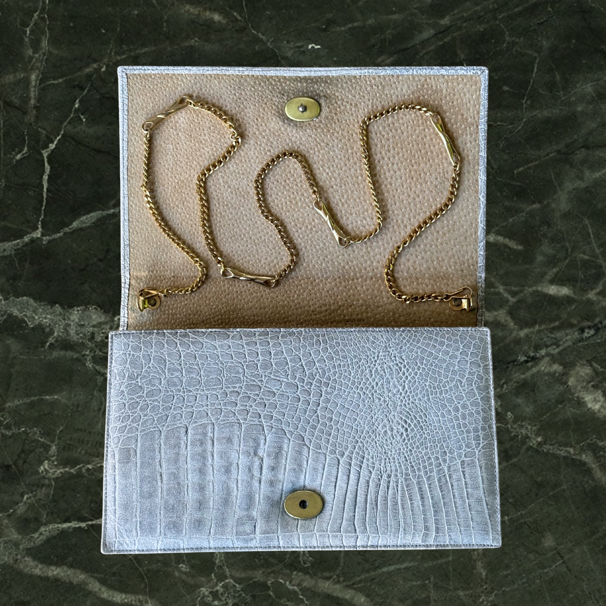 Pierre Cardin White Leather Cocodrile Bag