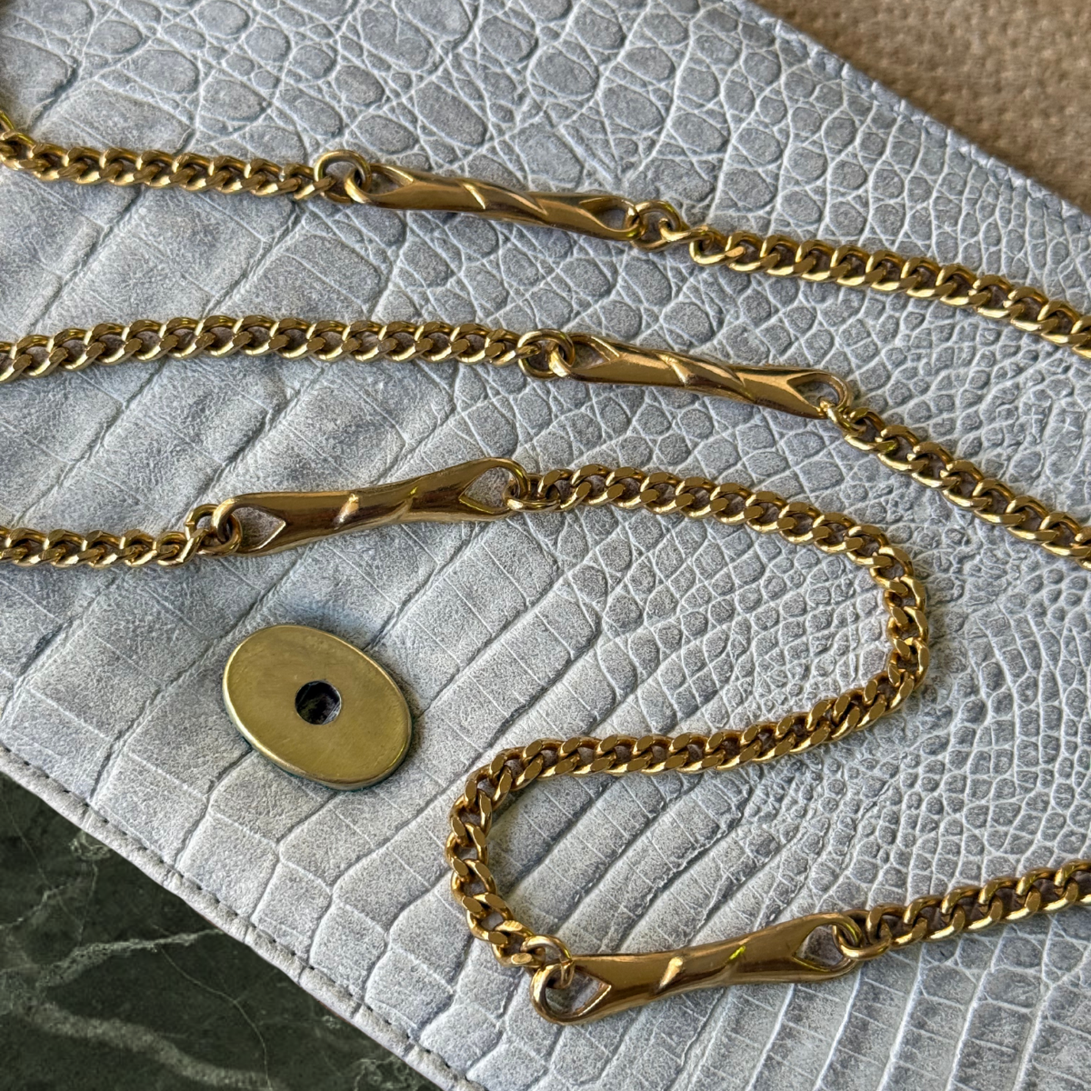 Pierre Cardin White Leather Cocodrile Bag