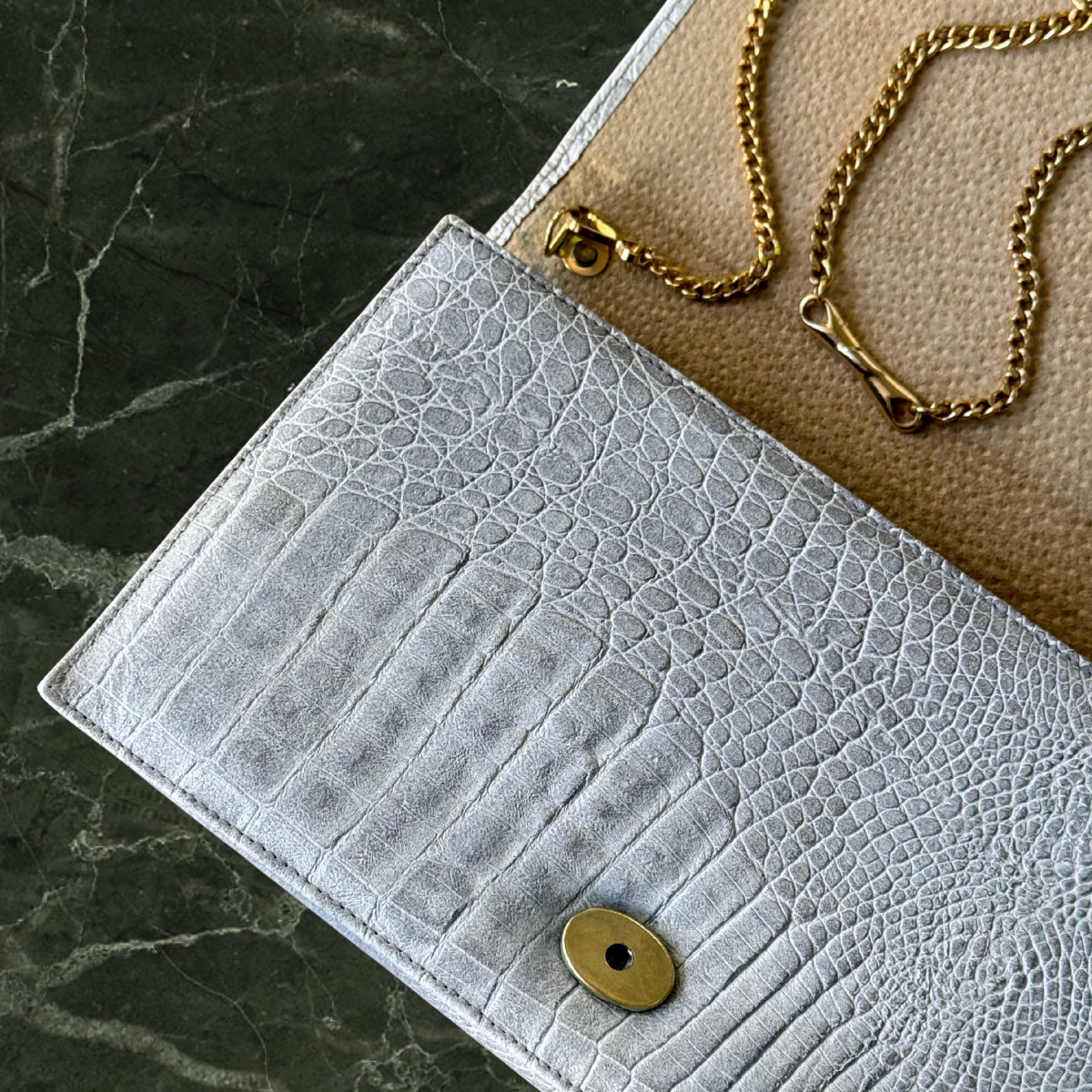 Pierre Cardin White Leather Cocodrile Bag